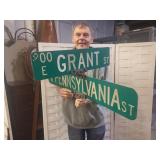 Metal Street Sign  Grant & Pennsylvania w Hardware