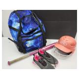 SZ 5 Girls Charly Shoes, Helmet, Bat & Back Pack