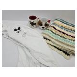 Mickey Mouse Sz. Med Christmas Mugs & Afghan