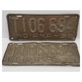 1938 Indiana Embossed Pair of License Plates