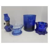 Cobalt Glass, Candle Holder, Mini Oil Lamp +