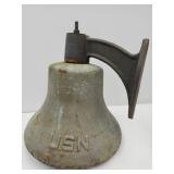 9.5'w Cast Iron USN Ships Bell w Mounting Bracket