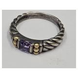 925 Silver & 18k Gold w Amethyst Ring Size 6 1/4