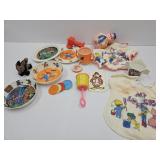 Vintage Lot of Baby Cups, Rattle, Bibs, Toys +