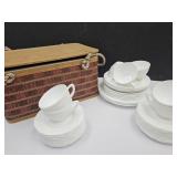 Milk Glass Dishes with Picnic Basket