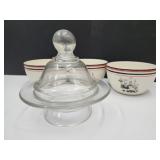 Glass Butter Dish w/Nics Vintage Chef Bowls