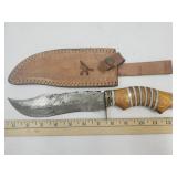 Damasscus Knife with Leather Sheath See Size