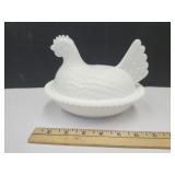 Hen on a Nest Milk Glass 7' Long