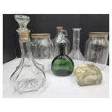Lot of Jars, Jug, Decanters & Glass Block
