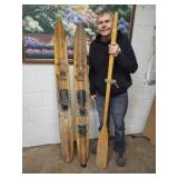 Wood Skis & 1 Boat Oar