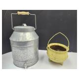 Cast Iron Footed Pot, Glavanized Drink Dipenser