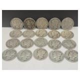 20 Silver Mercury Dime Coins