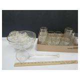 Gold Trimmed Glasses & Punch Bowl w/Matching Cups