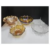 Carnival Glass & Amber Vintage Glass Dish Lot