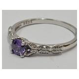 925 Silver Ring Lavendar Set Size 9