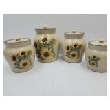 Set of 4 Pottery Sunflower Canister Set