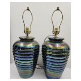 2 Irridescent / Carnival GLass Look Lamps 28'h