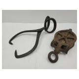 Primitive Ice Tongs & Barn Pulley