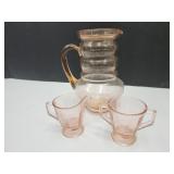 Depression Pink Glassware Cream Sugar & 9.5 Pitchr