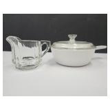 Corning Ware 1 Pint Dish W/Lid & Creamer