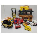 Large Collection of Toy Construction Trucks & Figs
