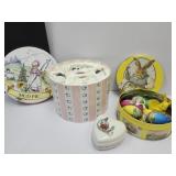 Vintage Easter Tin w/Eggs, Bunny Tea Set,
