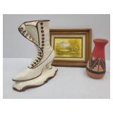 Signed Indian Pottery Art & Atlantic Mold Boot