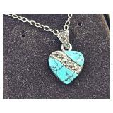 .925 Silver Chain w/ Turquoise Heart Pendant 18'