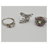 3 Costume Jewelry Rings Sz. 7-9