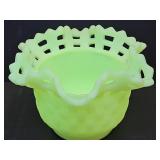 Uranium Glass Fenton Lattice Top  Vase 5 1/4'w