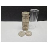 Tube of 1964D Washington Silver Quarters