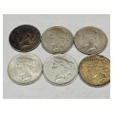6- 1922 Peace Silver Dollar Coins