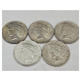 5- 1922 Peace Silver Dollar Coins