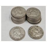 19- 1950D Franklin Silver Half Dollars