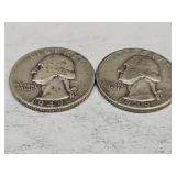 2- 1949 Washington Silver Quarters