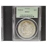Graded 1878 S Silver Morgan MS 63