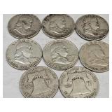 8- 1949 Franklin Silver Half Dollars