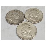 3- 1949 Franklin Silver Half Dollars