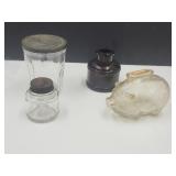 Glass Piggy Bank, Ink Bottles & Jelly Jar