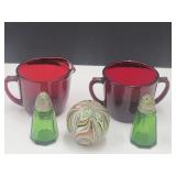 Ruby  Cream, Sugar,  Shakers Unmarked Paperweight