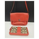 Coach Red Leather Purse w Matching Wallet 9.5"w
