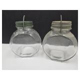 2 Vintage Tilt Glass Counter Jars with Lid 6" high