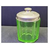 Uranium Glass Jar with Lid Has Inside Chip See SZ