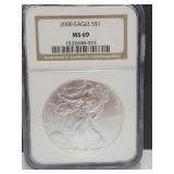 2000 Graded Silver Eagle Dollar Coin MS 69