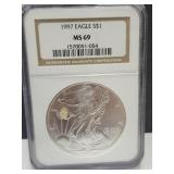 1997  Graded Silver Eagle Dollar Coin MS 69