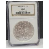 2001 Graded Silver Eagle Dollar Coin MS 69