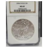 2004Graded Silver Eagle Dollar Coin MS 69
