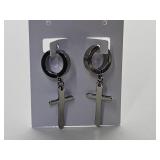 Stainless Steel Cross Hoop Earrings