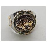 Gold & Silver Plate Buffalo Wild West Ring Sz 7