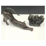 See No Evil Monkies  12" L & Cat  Art Statue 5" L